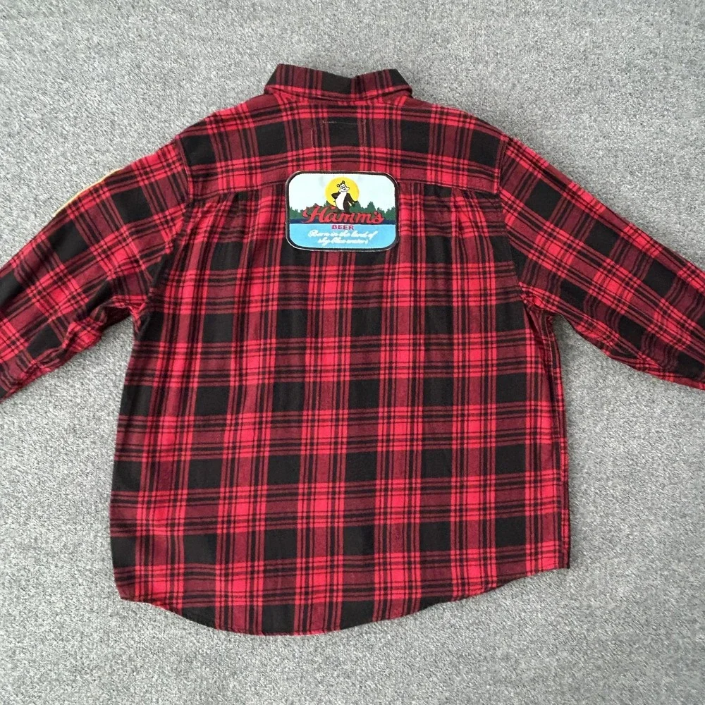 Hamms Beer Flannel Shirt Mens 2XL Red Plaid Angry Minnow VTG‎ Canvas Old Tag - Picture 12 of 12